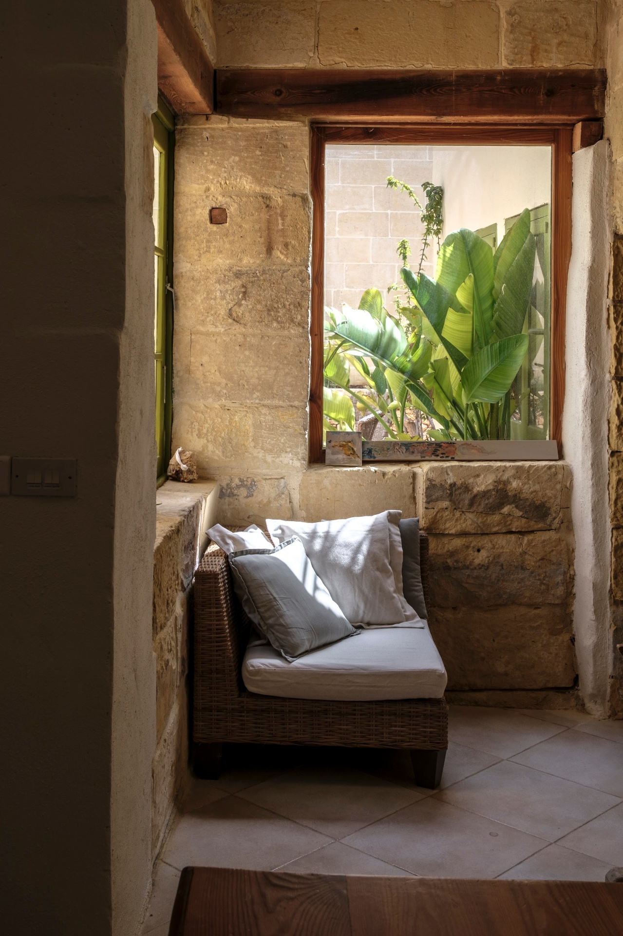 Quiet reading nook with garden view